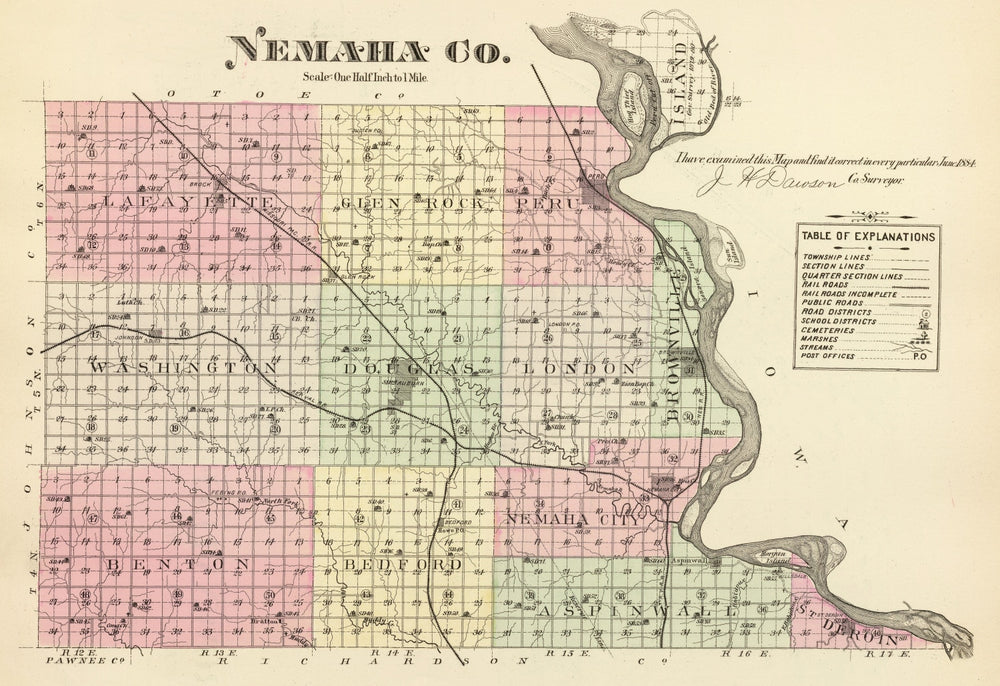 Vintage Map of Nemaha County, Nebraska 1885 print style example