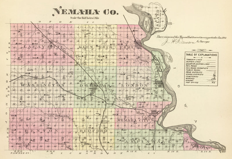 Size comparison using Vintage Map of Nemaha County, Nebraska 1885