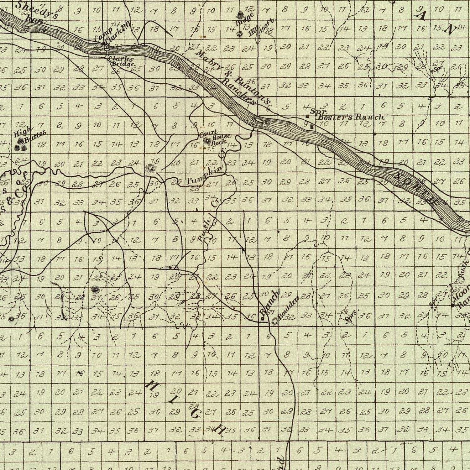 Restored historic details from the 1885 county map of Cheyenne County, Nebraska