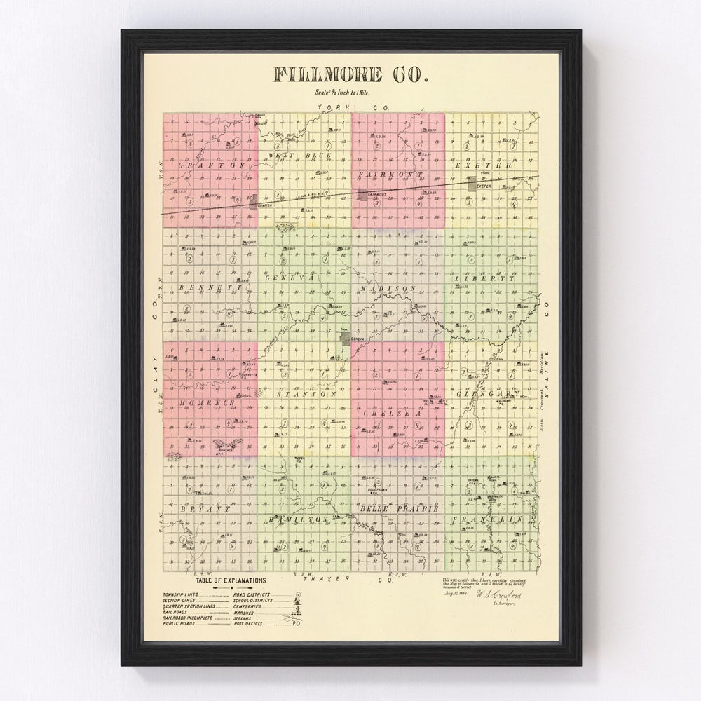 Fillmore County Vintage Map 1885