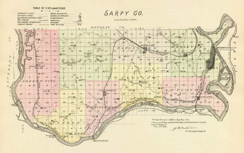 Size comparison using Vintage Map of Sarpy County, Nebraska 1885