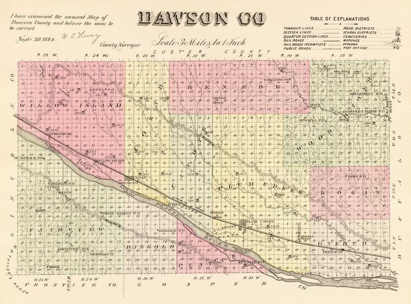 Size comparison using Vintage Map of Dawson County, Nebraska 1885