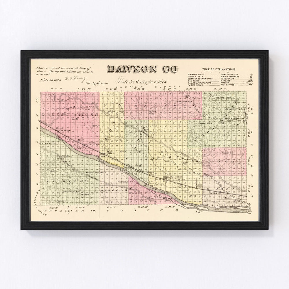 Dawson County Vintage Map 1885