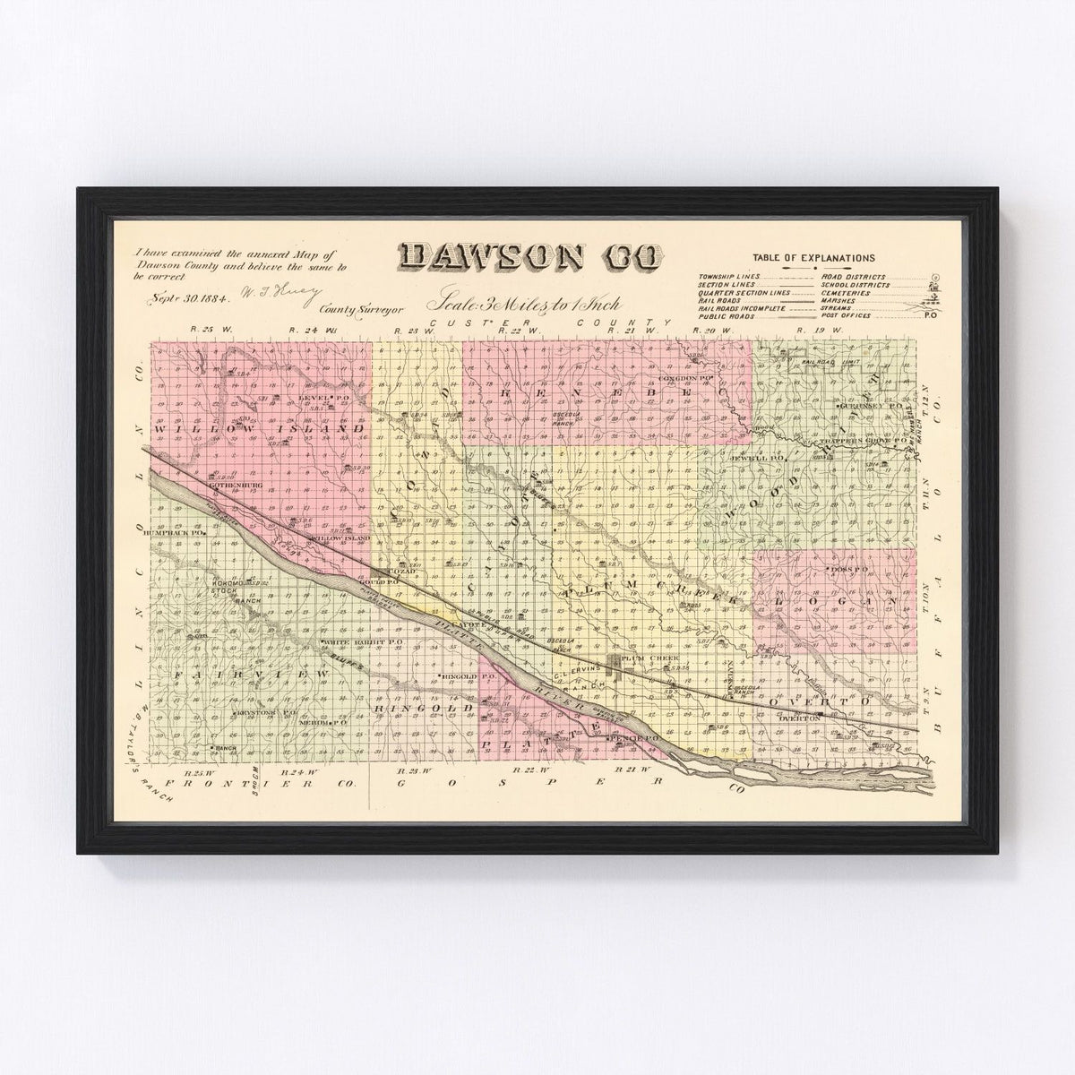 Dawson County Vintage Map 1885