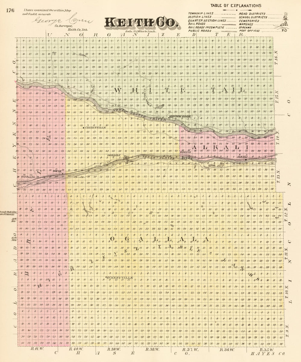 Vintage Map of Keith County, Nebraska 1885 print style example