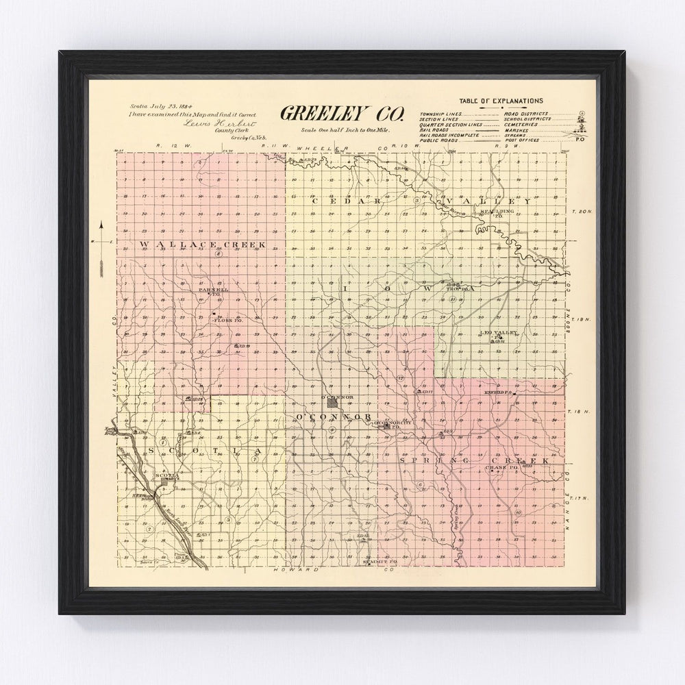 Greeley County Vintage Map 1885