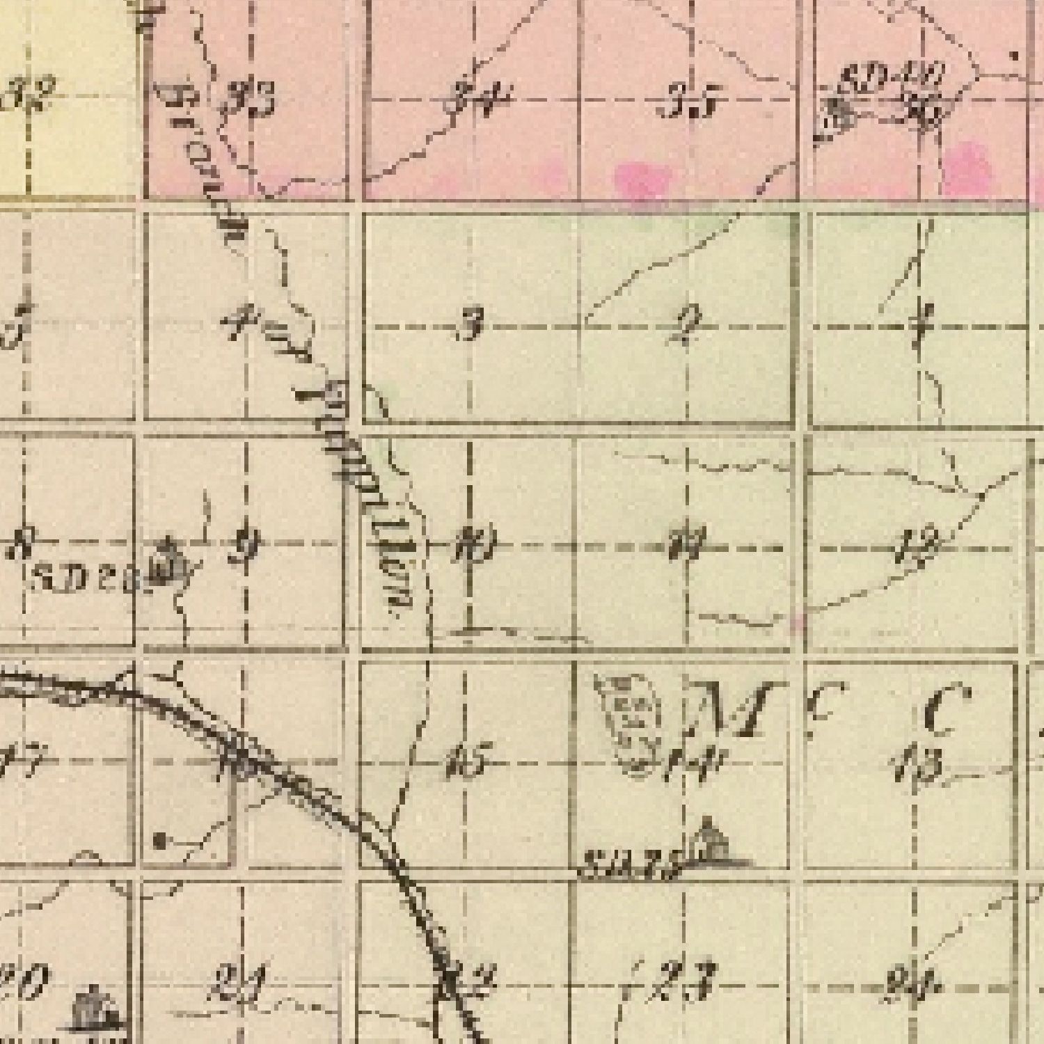 Restored historic details from the 1885 county map of Douglas County, Nebraska