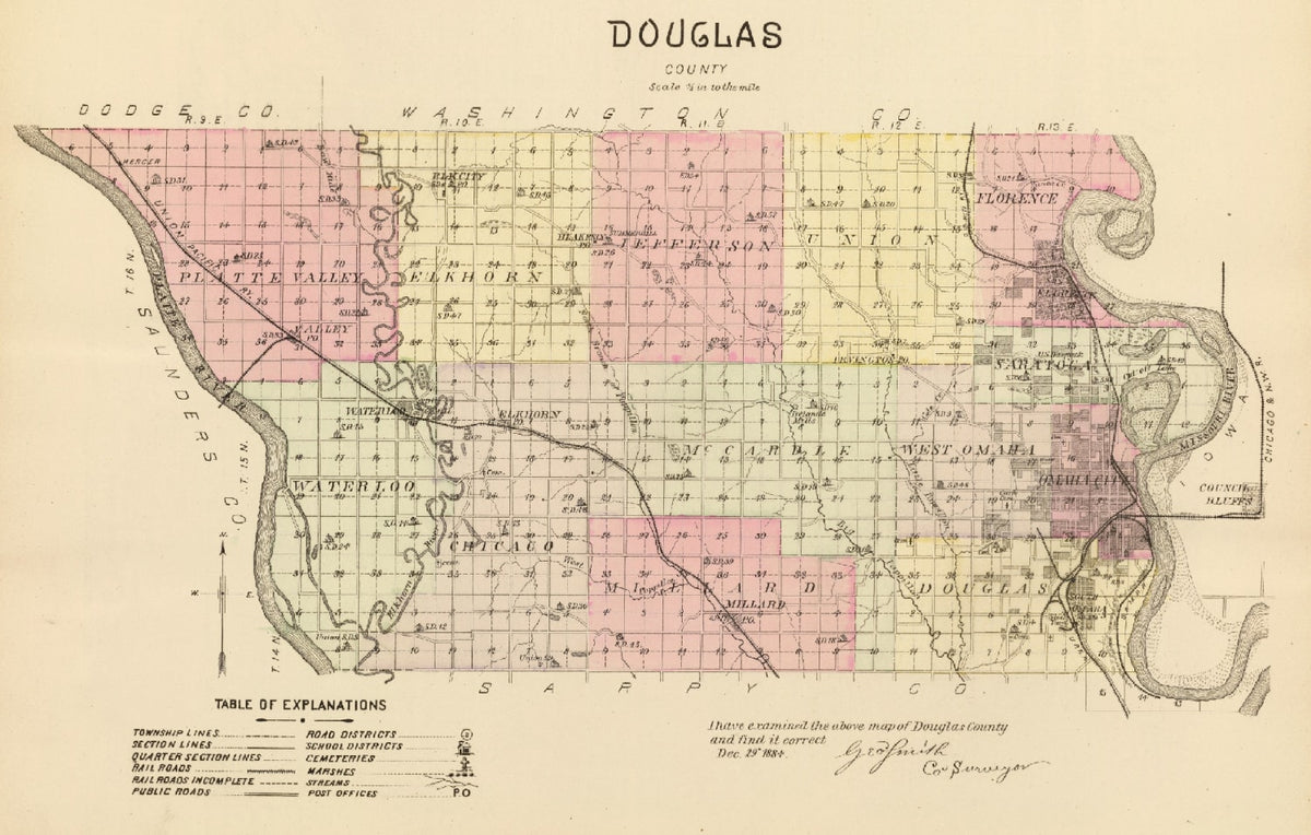 Preview of Vintage Map of Douglas County, Nebraska 1885