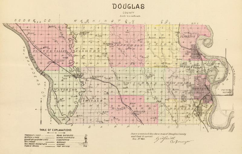 Size comparison using Vintage Map of Douglas County, Nebraska 1885