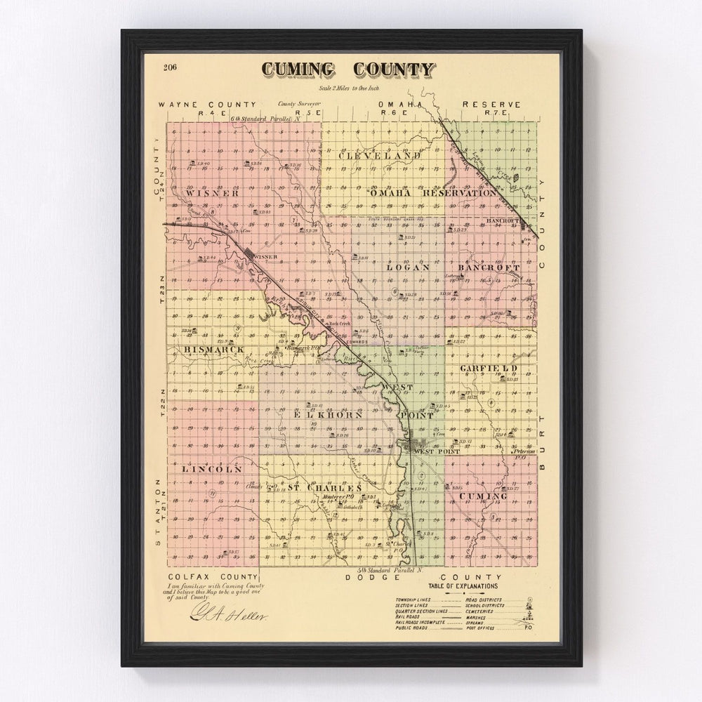 Cuming County Vintage Map 1885