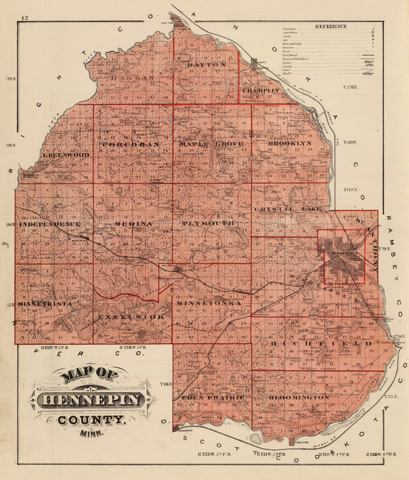 Size comparison using Vintage Map of Hennepin County, Minnesota 1874