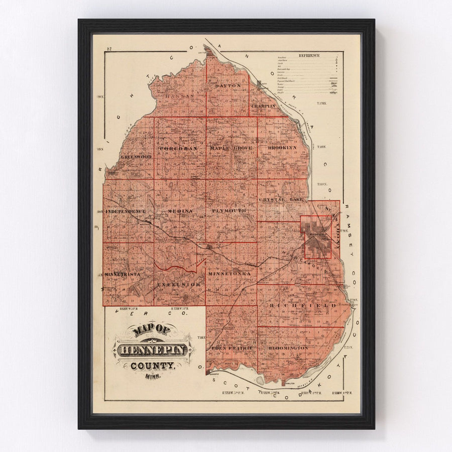 Hennepin County Vintage Map 1874