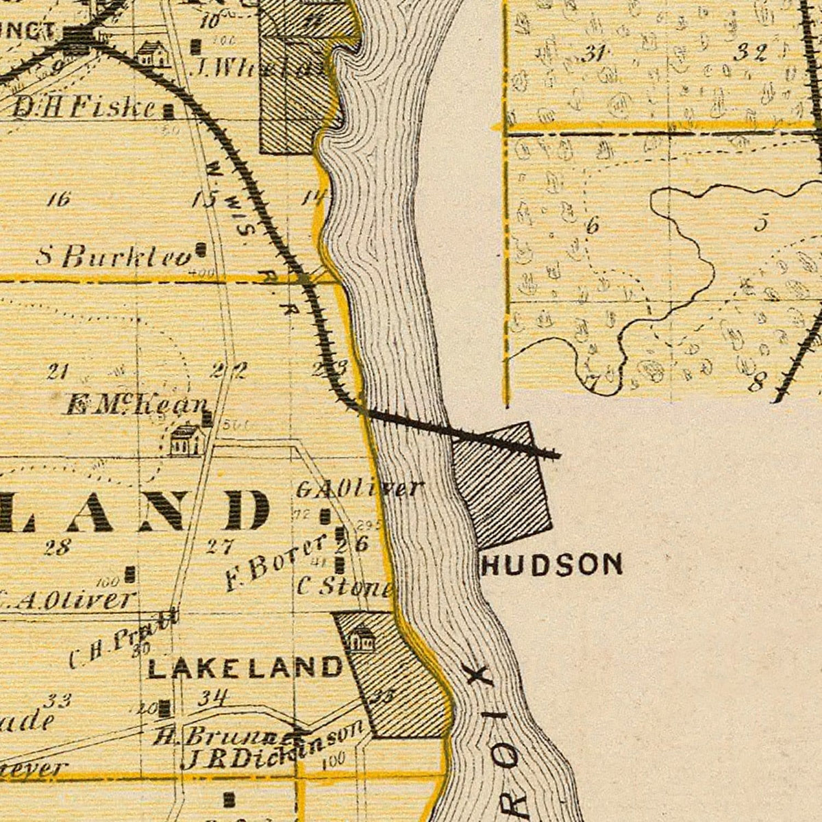 Restored historic details from the 1874 county map of Washington County, Minnesota