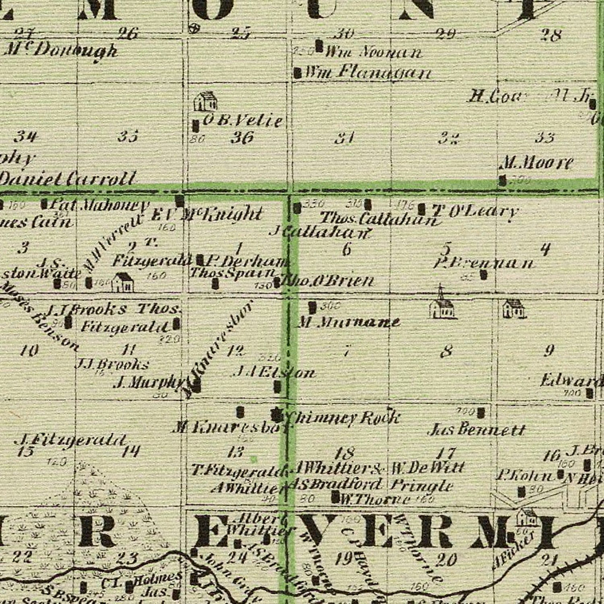 Restored historic details from the 1874 county map of Dakota County, Minnesota