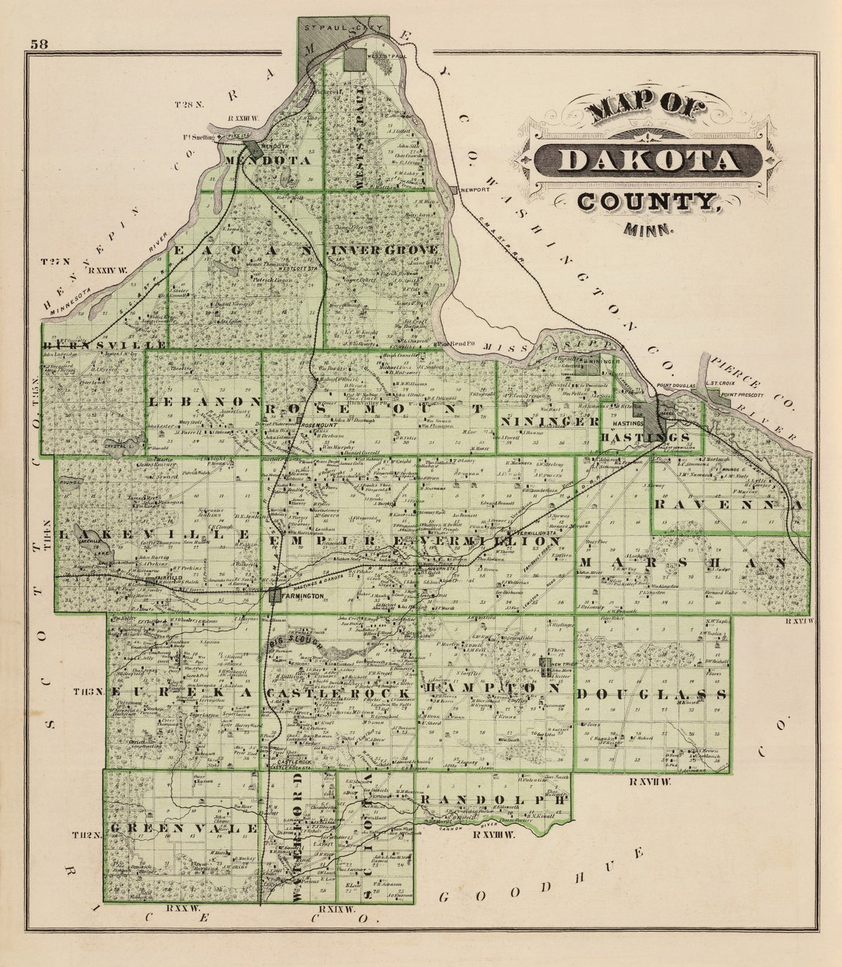 Preview of Vintage Map of Dakota County, Minnesota 1874