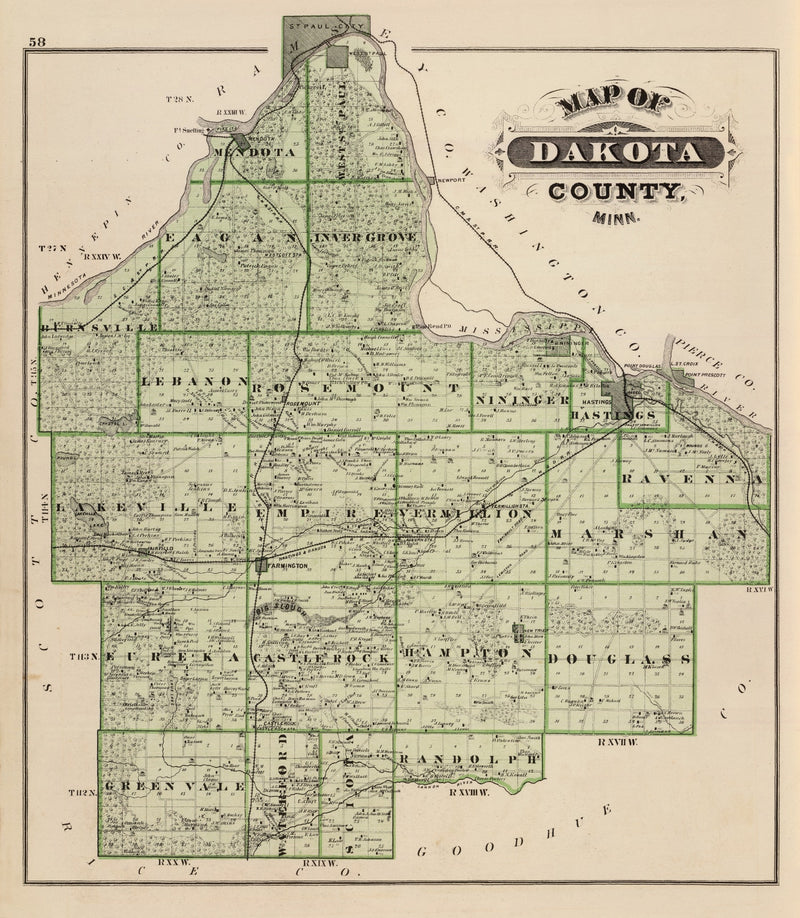 Size comparison using Vintage Map of Dakota County, Minnesota 1874