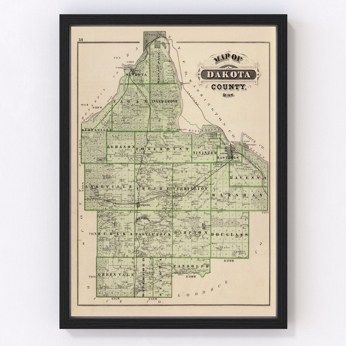 Dakota County Vintage Map 1874
