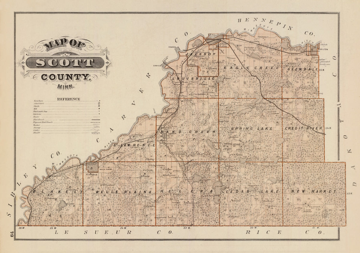 Preview of Vintage Map of Scott County, Minnesota 1874