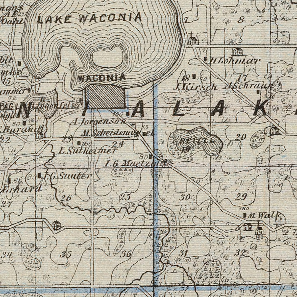 Restored historic details from the 1874 county map of Carver County, Minnesota