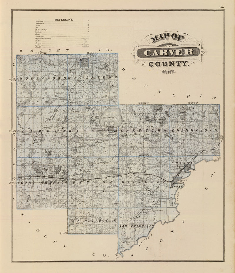 Size comparison using Vintage Map of Carver County, Minnesota 1874