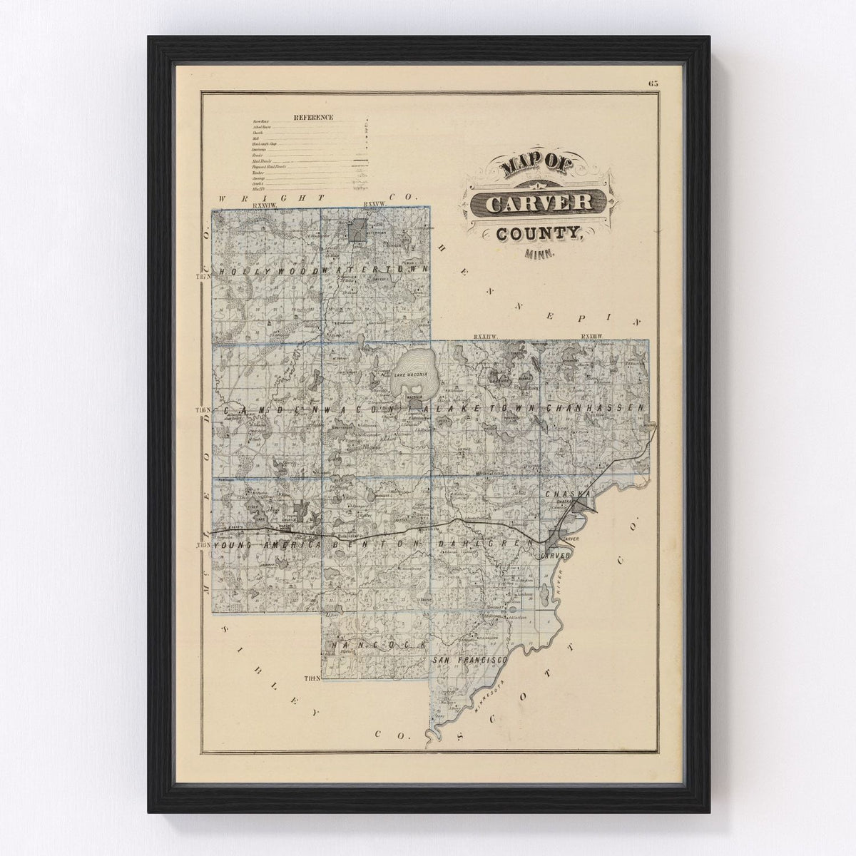 Carver County Vintage Map 1874