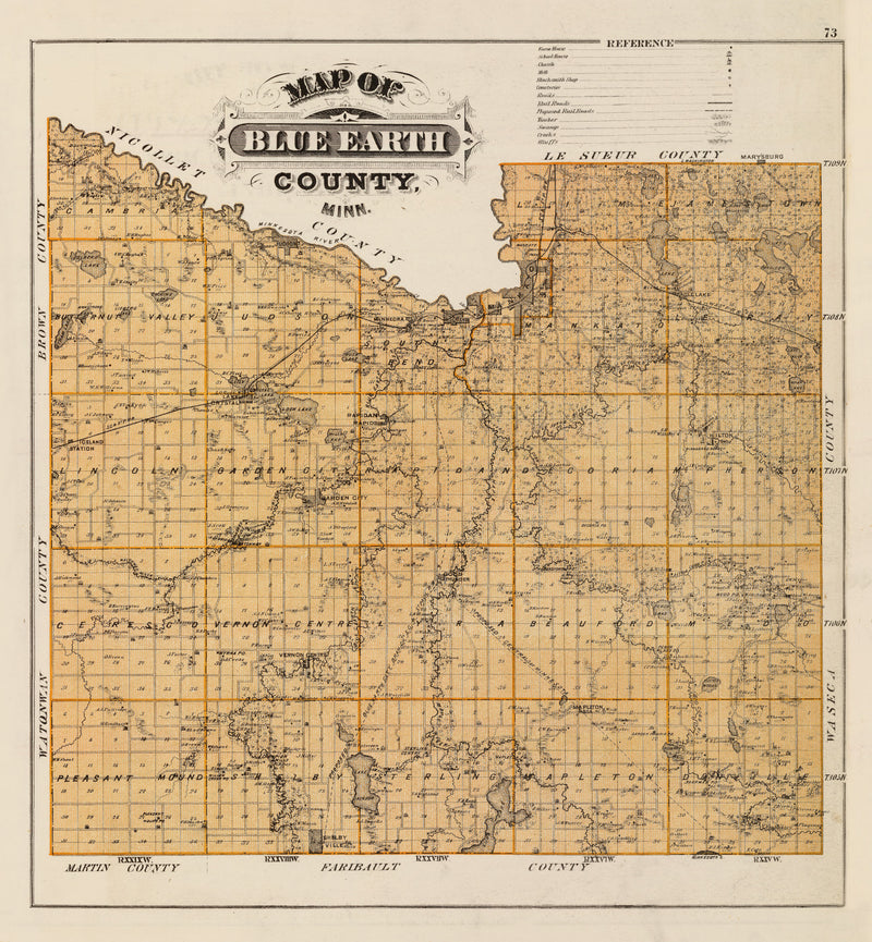 Size comparison using Vintage Map of Blue Earth County, Minnesota 1874