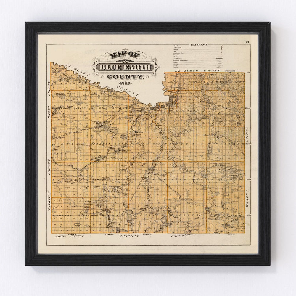 Blue Earth County Vintage Map 1874