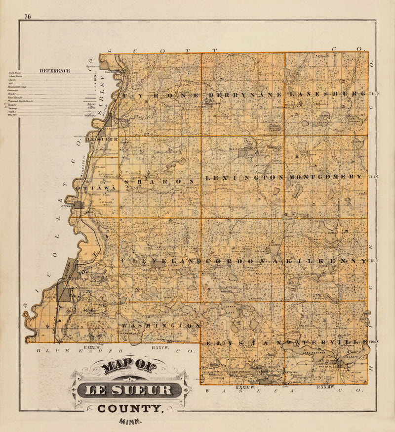Size comparison using Vintage Map of Le Sueur County, Minnesota 1874