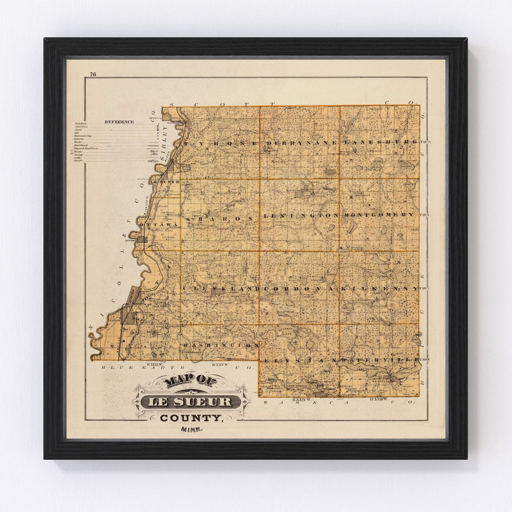 Le Sueur County Vintage Map 1874