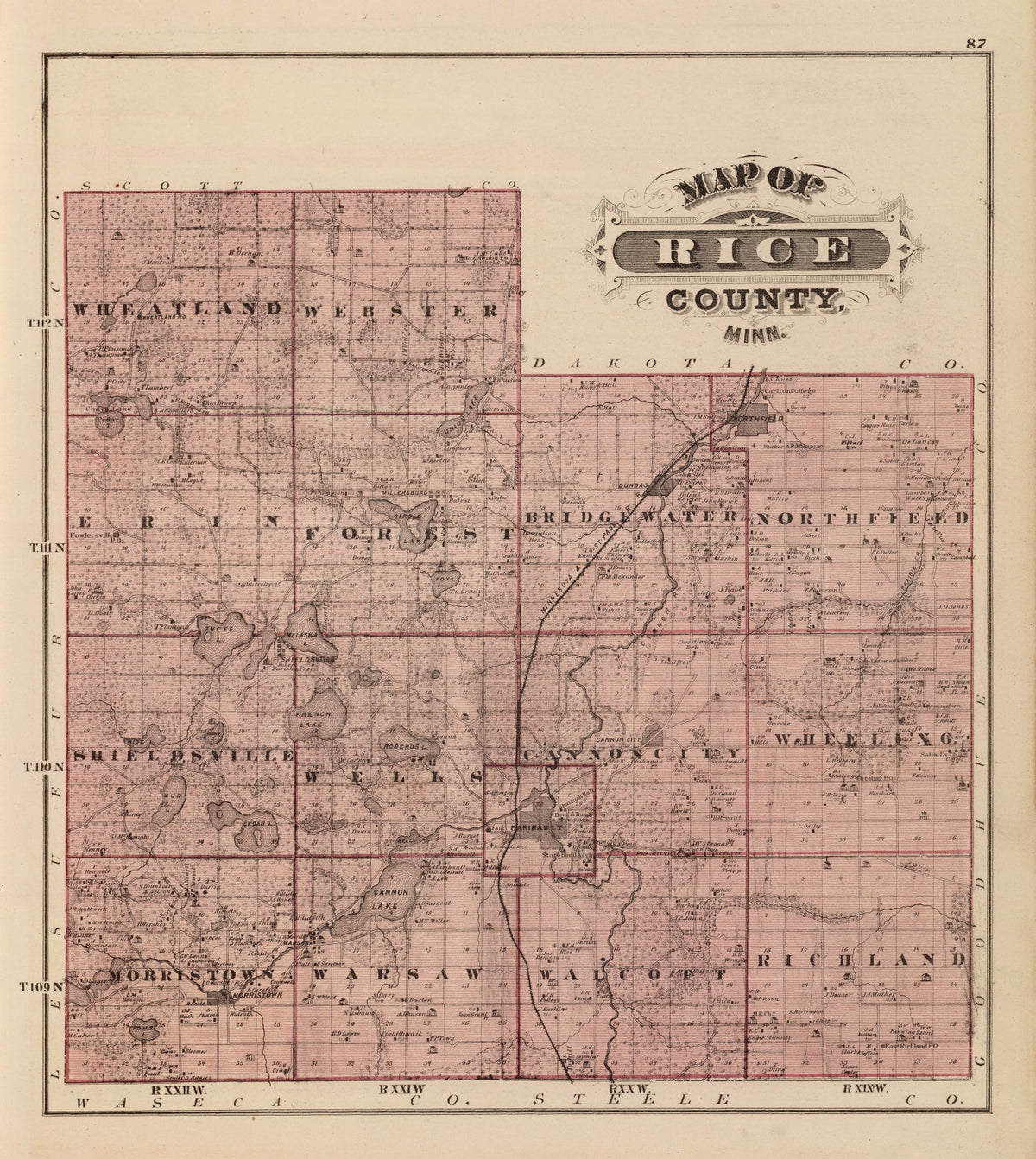 Preview of Vintage Map of Rice County, Minnesota 1874