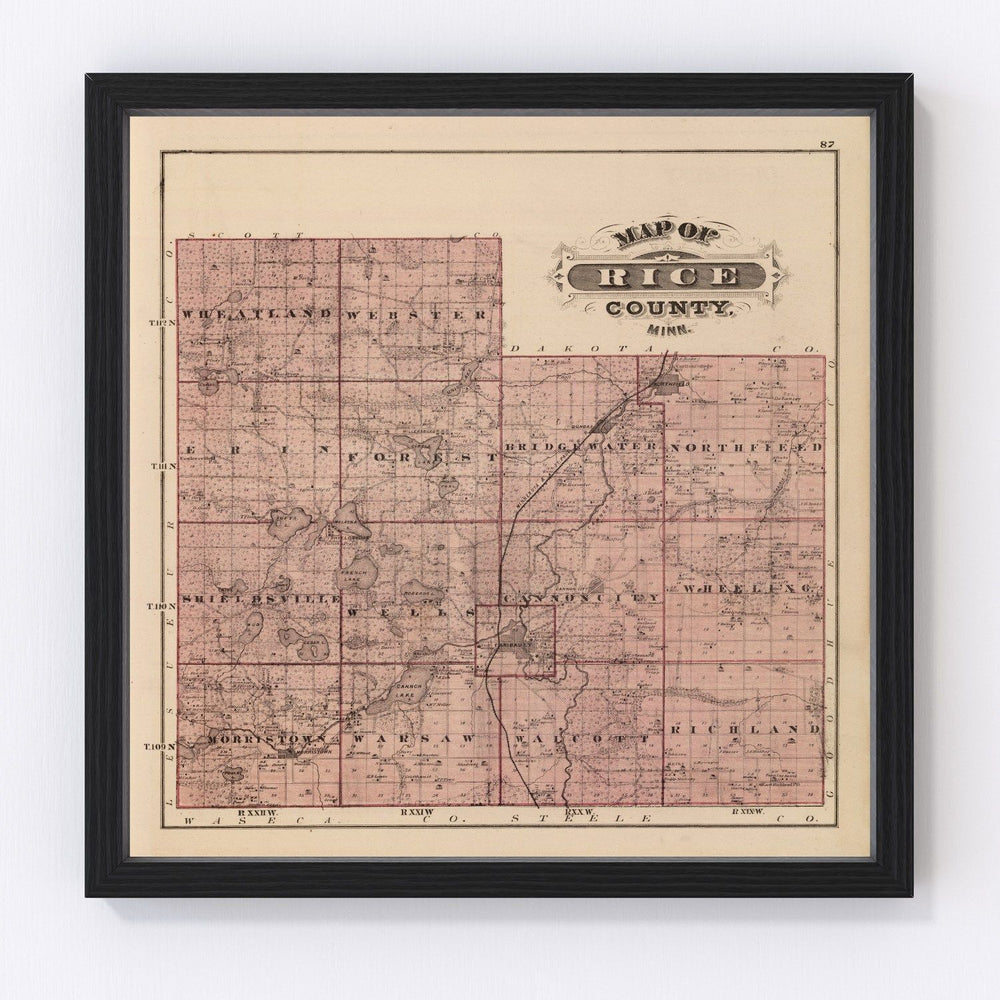 Rice County Vintage Map 1874