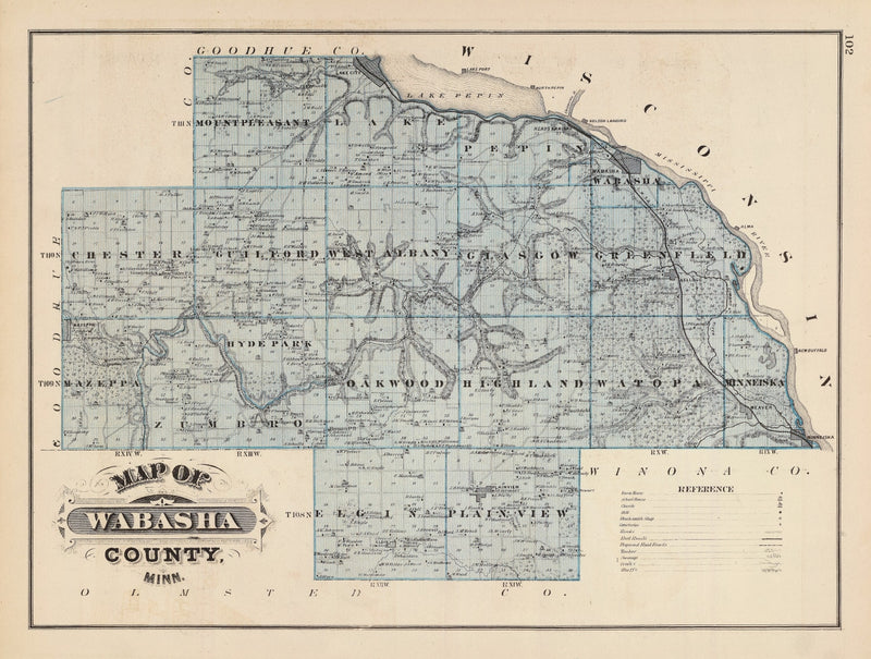 Size comparison using Vintage Map of Wabasha County, Minnesota 1874