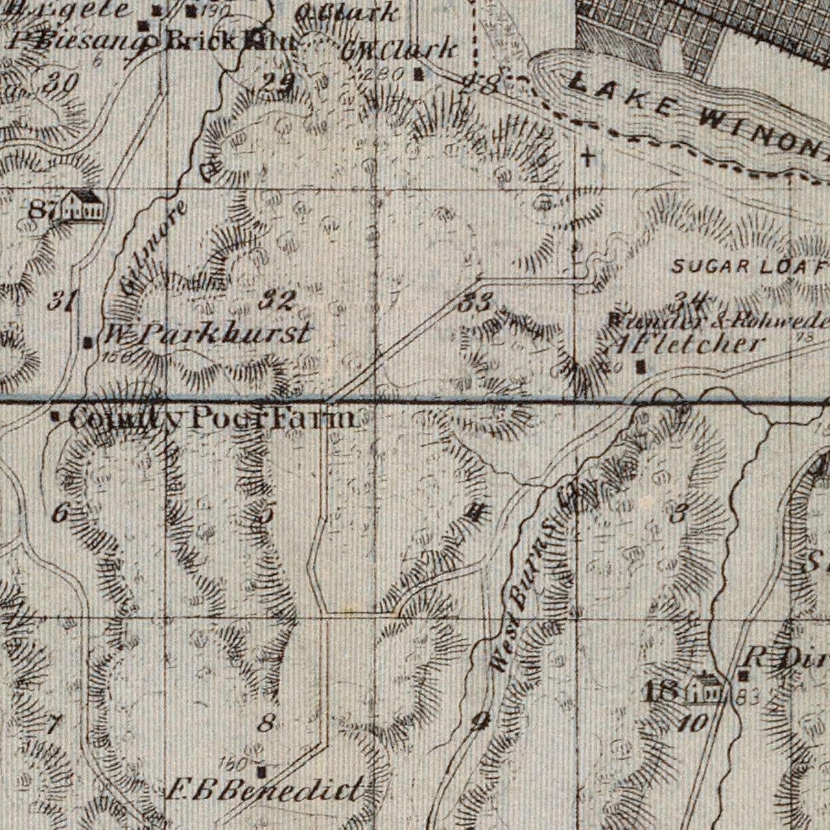 Restored historic details from the 1874 county map of Winona County, Minnesota