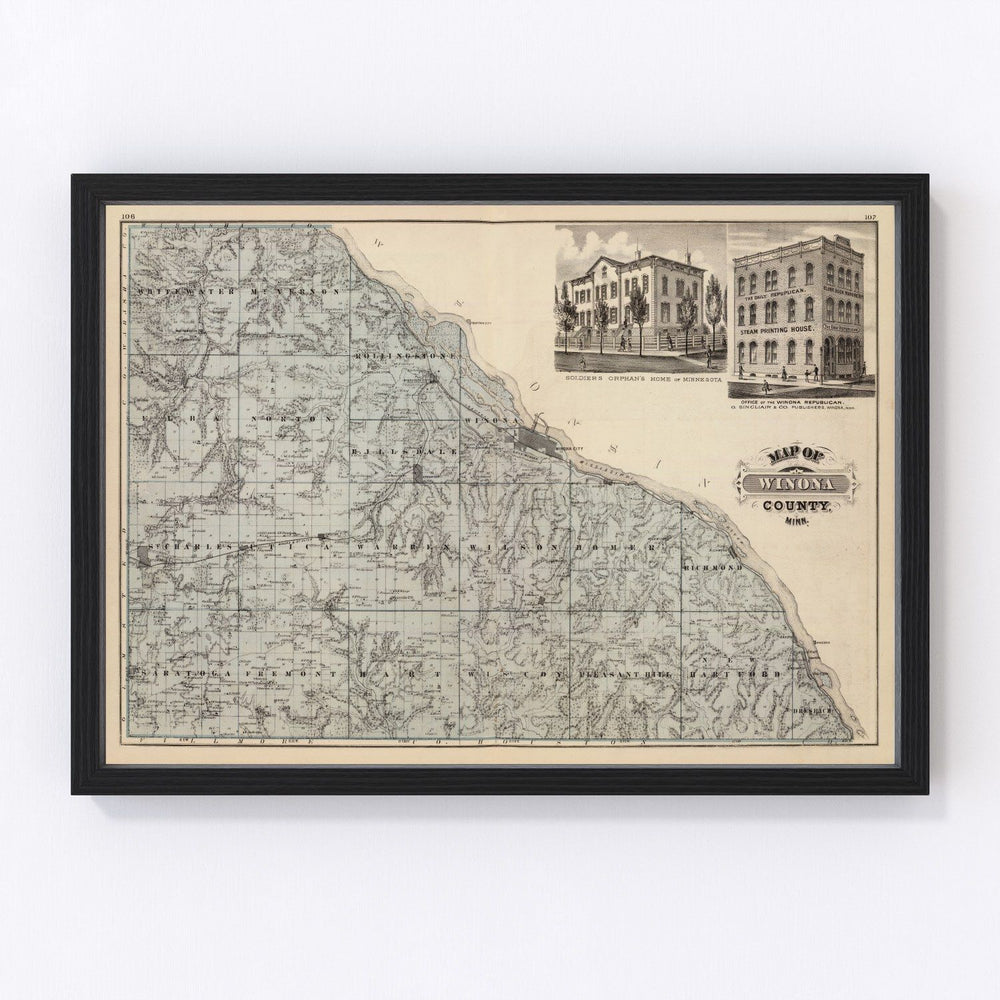 Winona County Vintage Map 1874