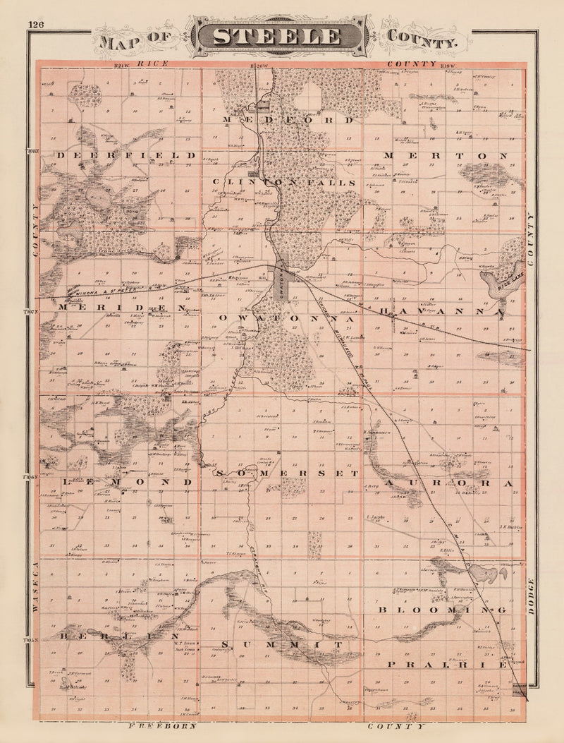 Size comparison using Vintage Map of Steele County, Minnesota 1874
