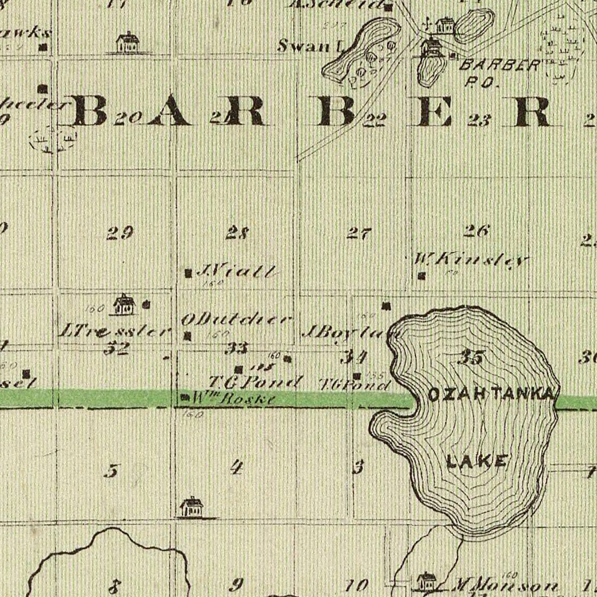 Restored historic details from the 1874 county map of Faribault County, Minnesota
