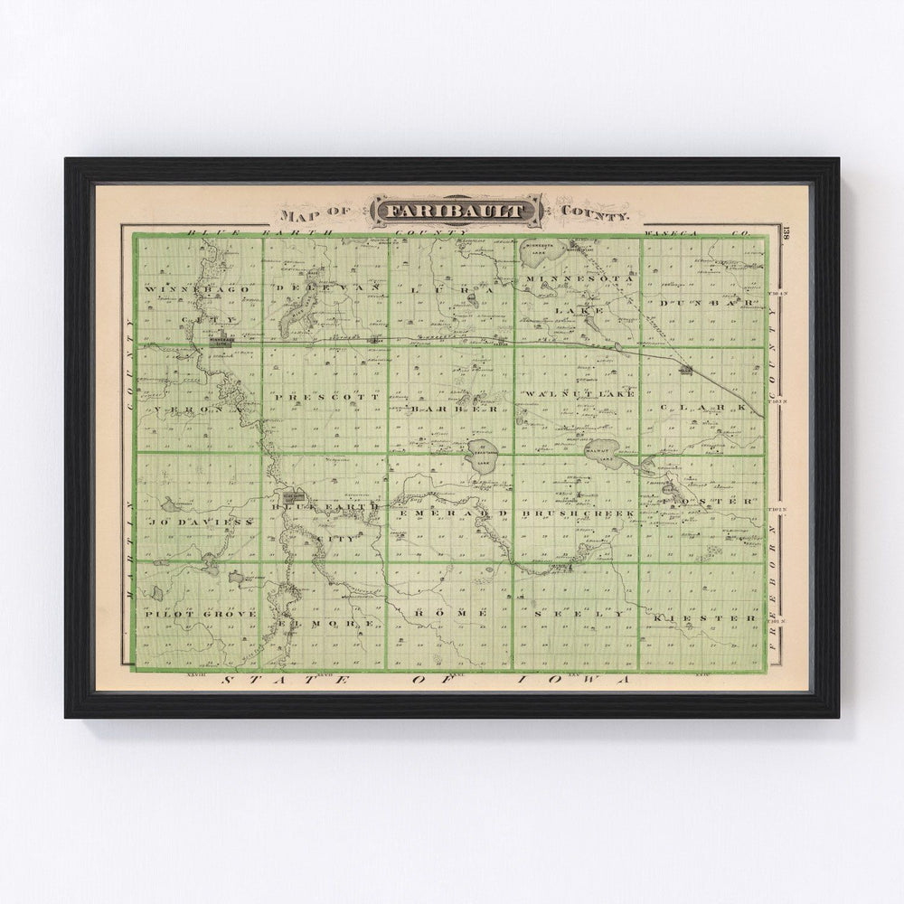 Faribault County Vintage Map 1874