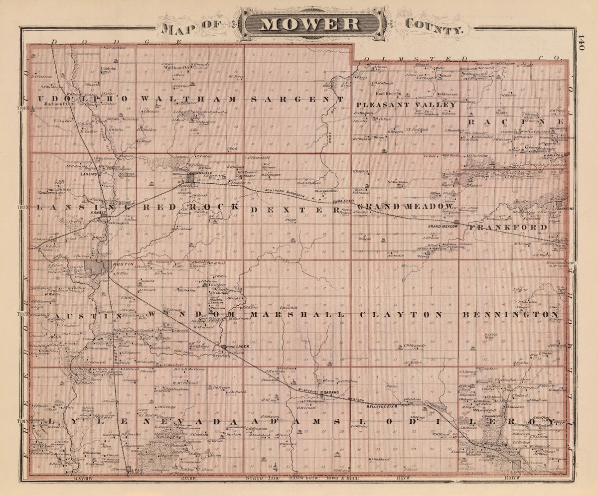 Preview of Vintage Map of Mower County, Minnesota 1874