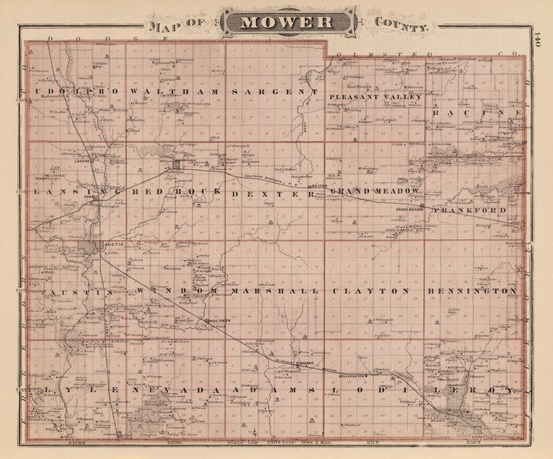 Size comparison using Vintage Map of Mower County, Minnesota 1874
