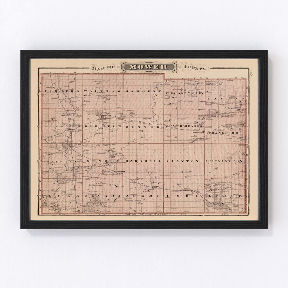 Mower County Vintage Map 1874