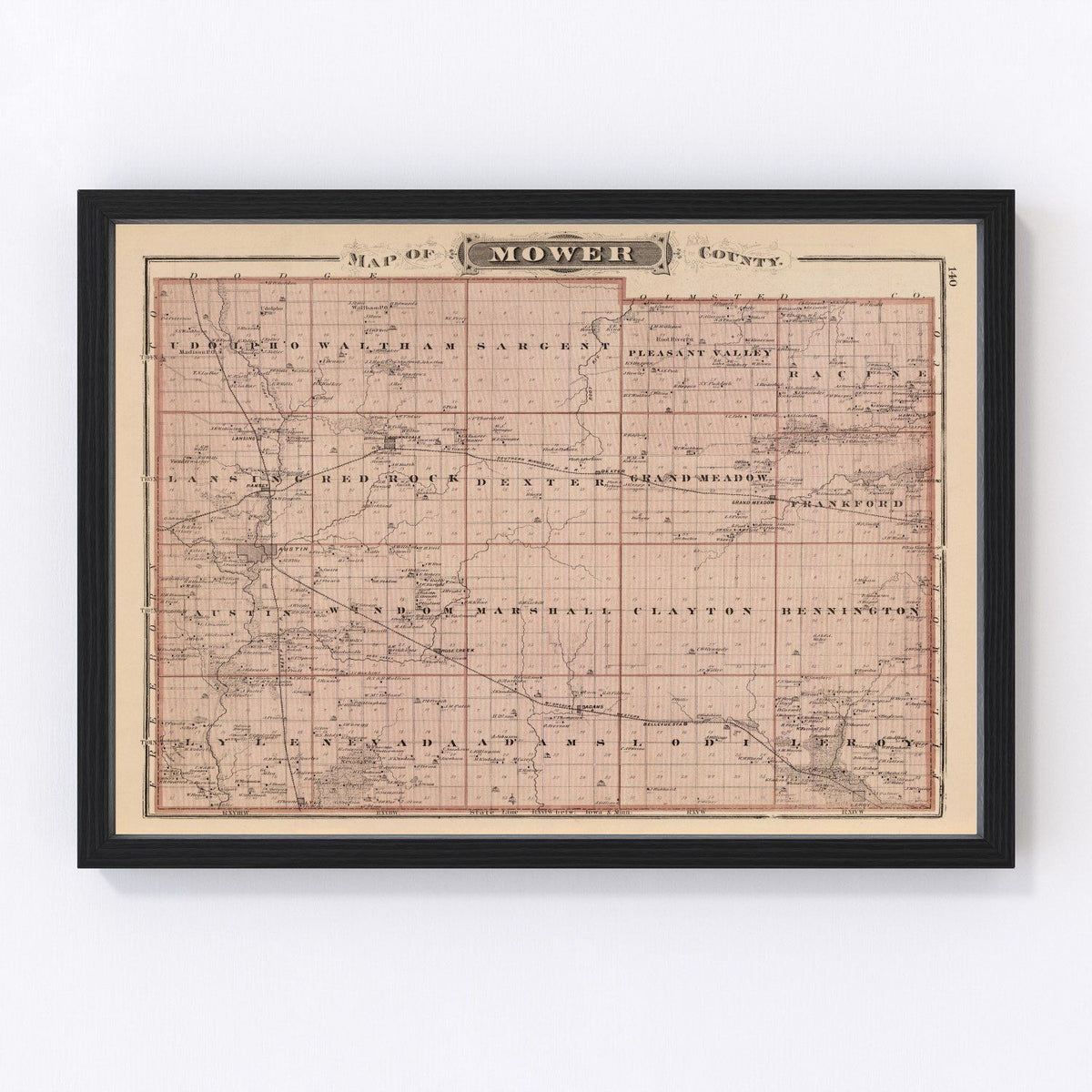 Mower County Vintage Map 1874