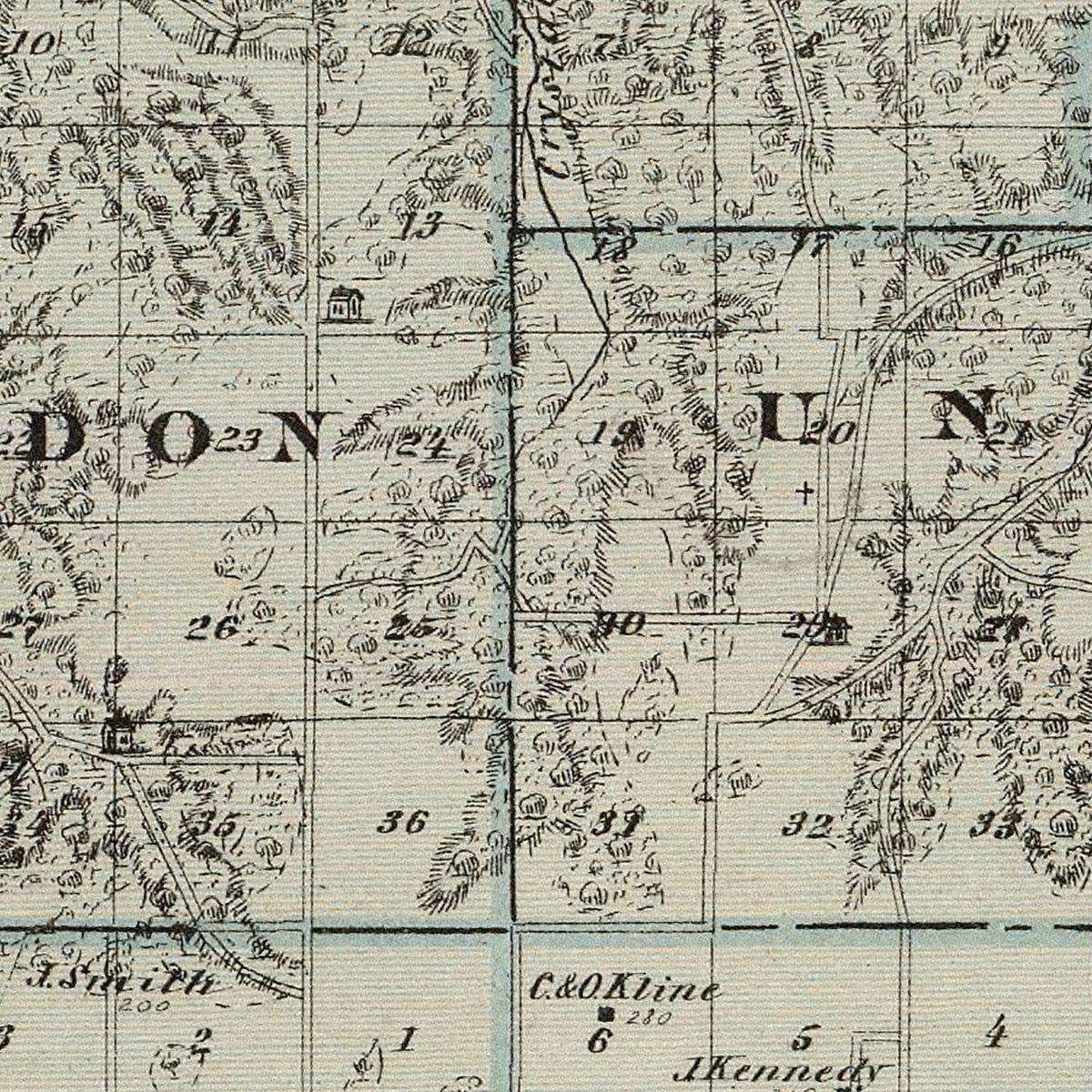 Restored historic details from the 1874 county map of Houston County, Minnesota