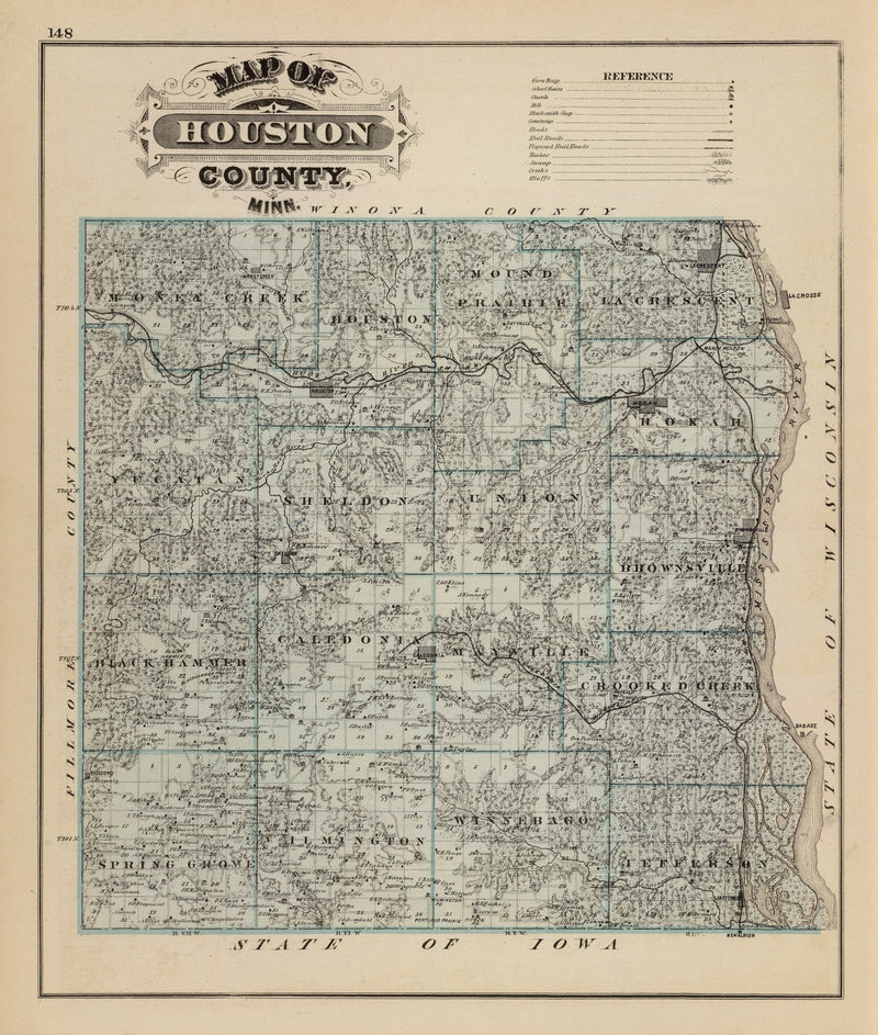 Size comparison using Vintage Map of Houston County, Minnesota 1874