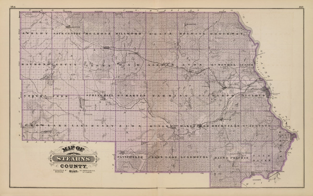 Preview of Vintage Map of Stearns County, Minnesota 1874
