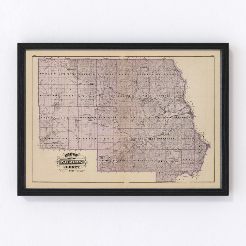 Stearns County Vintage Map 1874