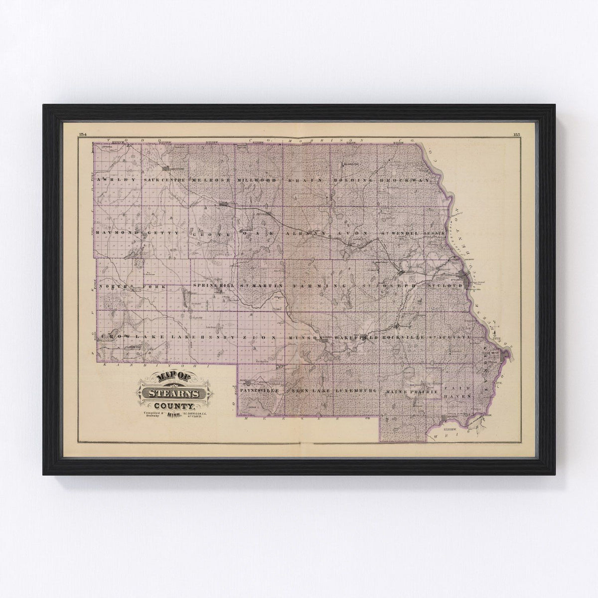 Stearns County Vintage Map 1874