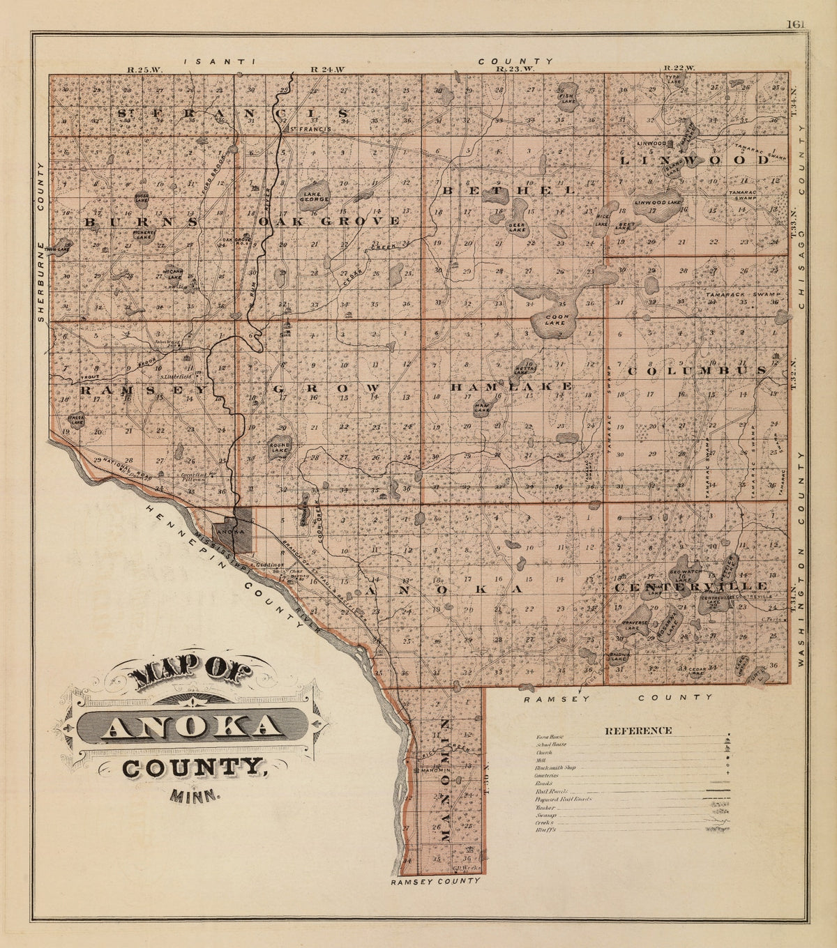 Preview of Vintage Map of Anoka County, Minnesota 1874