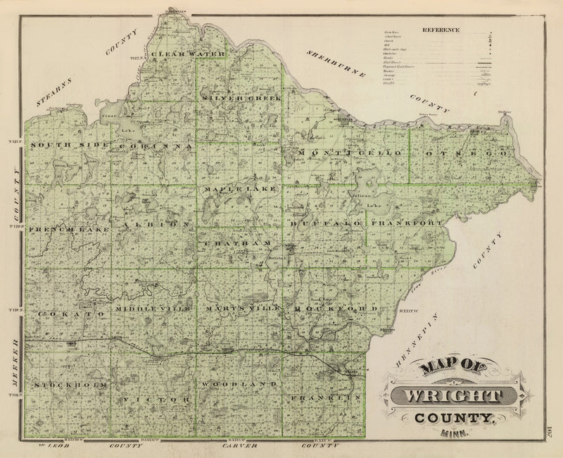 Size comparison using Vintage Map of Wright County, Minnesota 1874