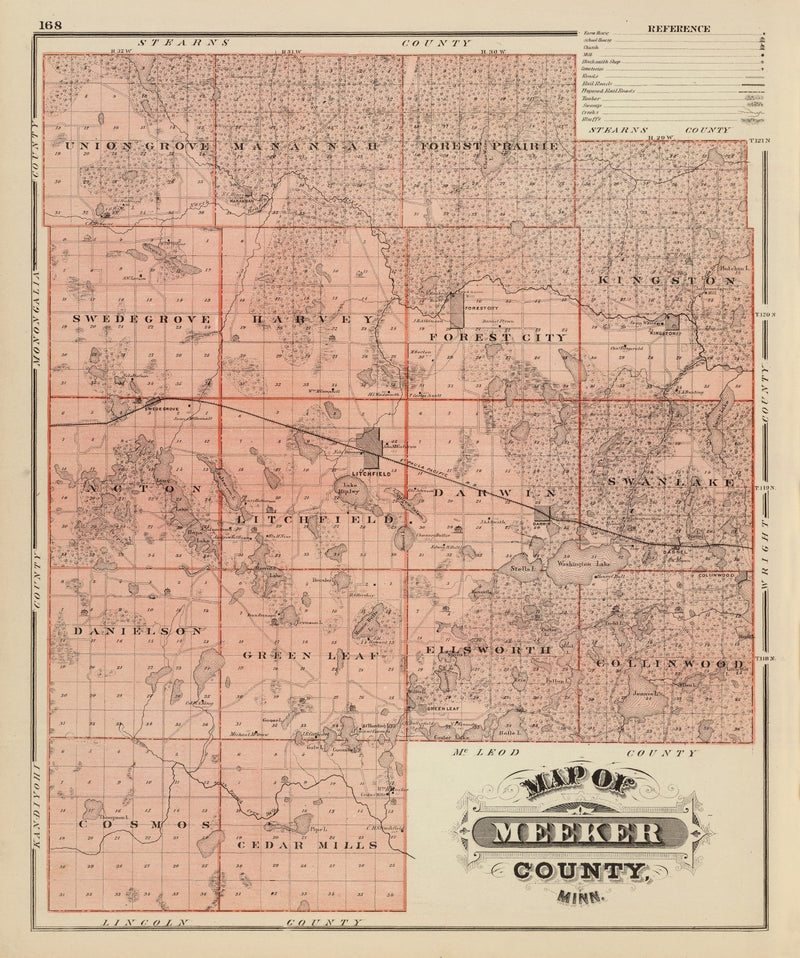 Size comparison using Vintage Map of Meeker County, Minnesota 1874