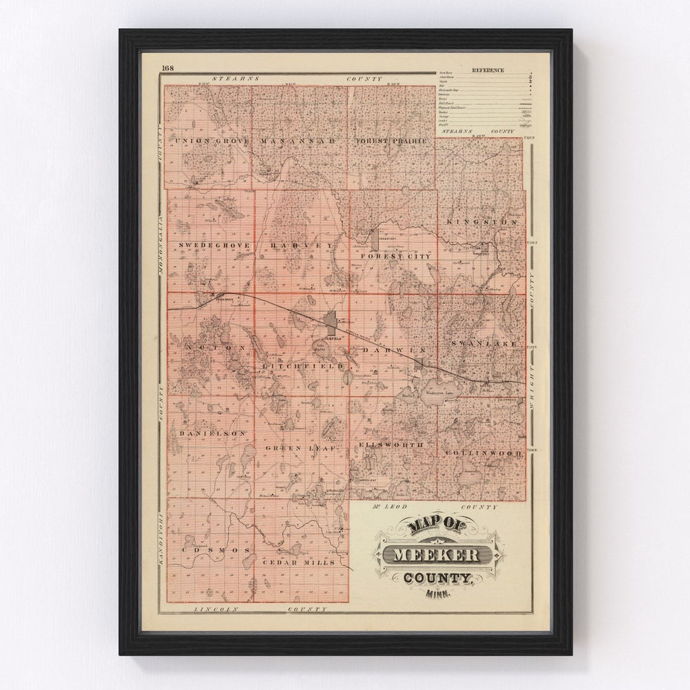 Meeker County Vintage Map 1874